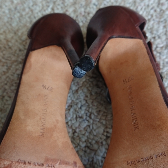 Manolo Blahnik ningia rich Brown Studded Strappy Pump sandals size 37 - Picture 11 of 15